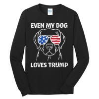 Labrador Dog Flag Sunglasses Even My Dog Loves Trump 2024 Tall Long Sleeve T-Shirt