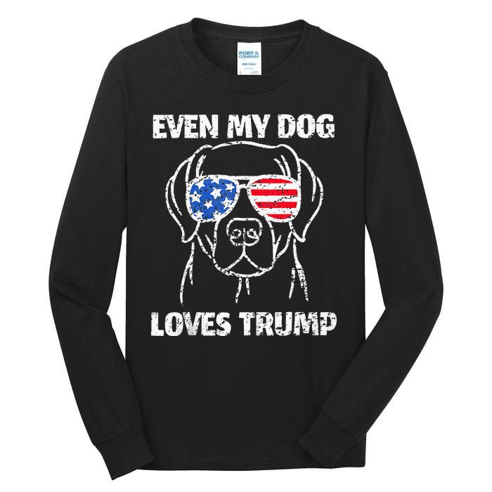 Labrador Dog Flag Sunglasses Even My Dog Loves Trump 2024 Tall Long Sleeve T-Shirt