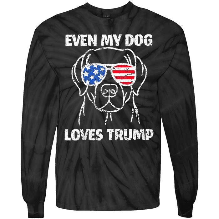 Labrador Dog Flag Sunglasses Even My Dog Loves Trump 2024 Tie-Dye Long Sleeve Shirt