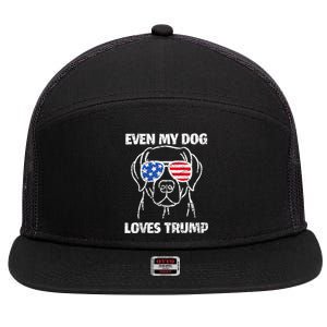 Labrador Dog Flag Sunglasses Even My Dog Loves Trump 2024 7 Panel Mesh Trucker Snapback Hat