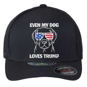 Labrador Dog Flag Sunglasses Even My Dog Loves Trump 2024 Flexfit Unipanel Trucker Cap