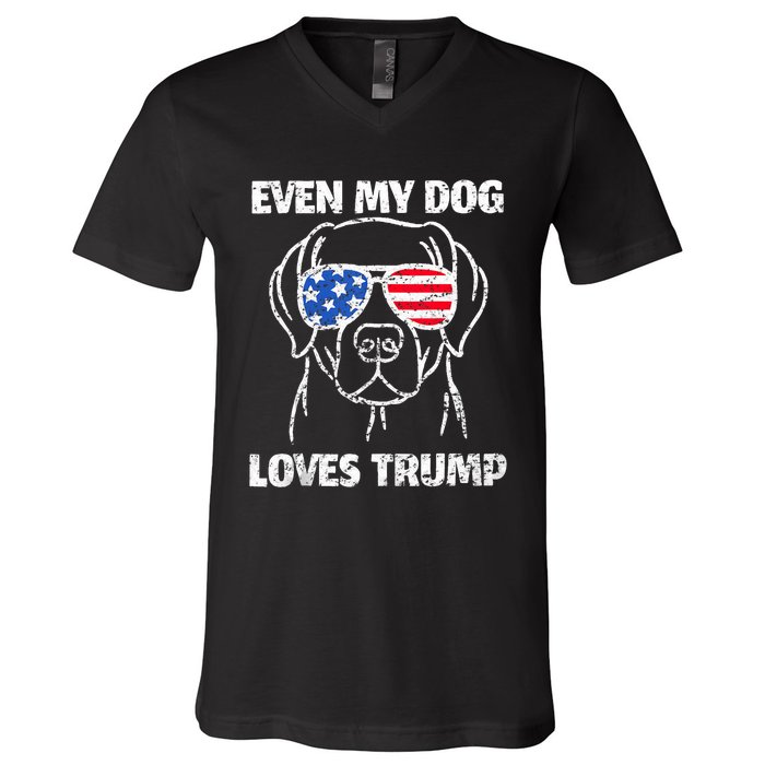 Labrador Dog Flag Sunglasses Even My Dog Loves Trump 2024 V-Neck T-Shirt