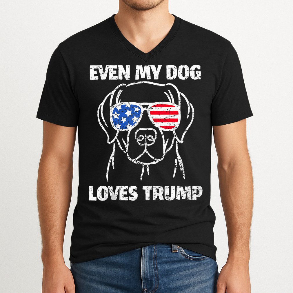 Labrador Dog Flag Sunglasses Even My Dog Loves Trump 2024 V-Neck T-Shirt
