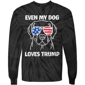 Labrador Dog Flag Sunglasses Even My Dog Loves Trump 2024 Tie-Dye Long Sleeve Shirt