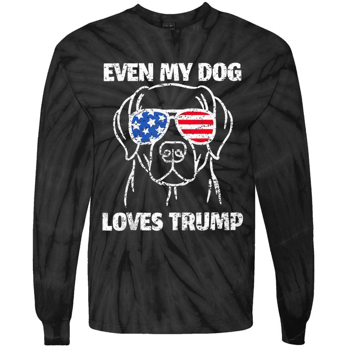 Labrador Dog Flag Sunglasses Even My Dog Loves Trump 2024 Tie-Dye Long Sleeve Shirt