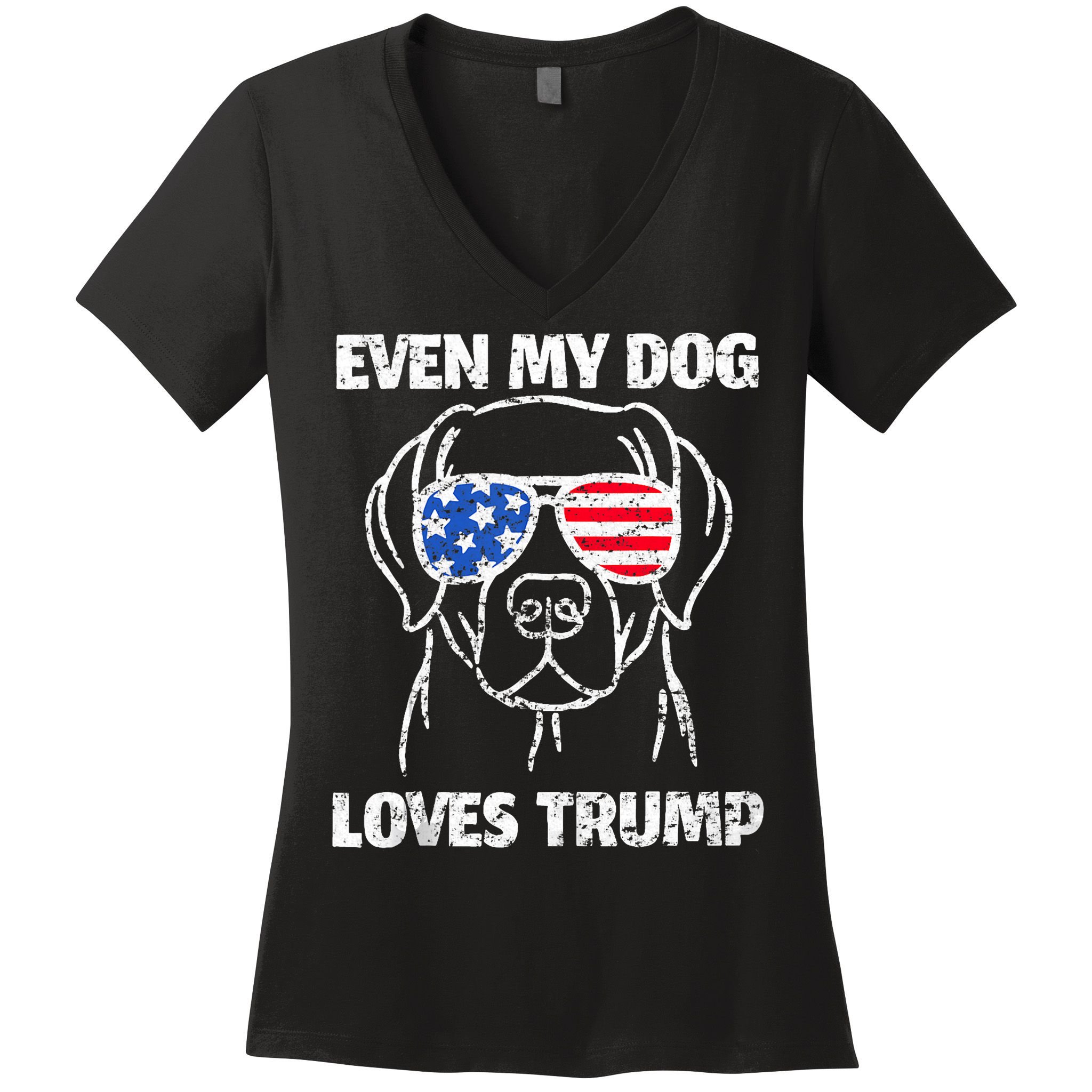 Labrador Dog Flag Sunglasses Even My Dog Loves Trump 2024 Women's V-Neck T-Shirt