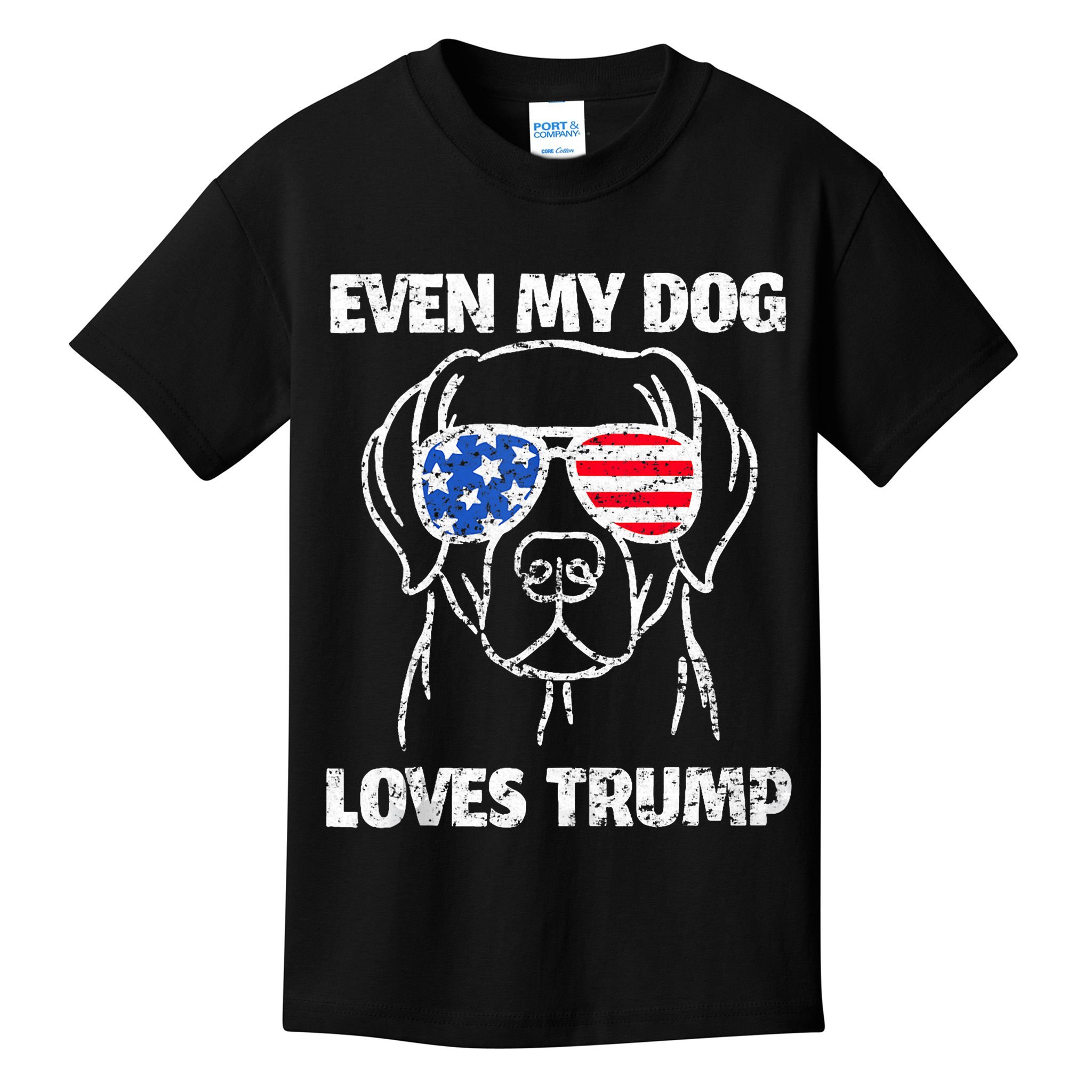 Labrador Dog Flag Sunglasses Even My Dog Loves Trump 2024 Kids T-Shirt