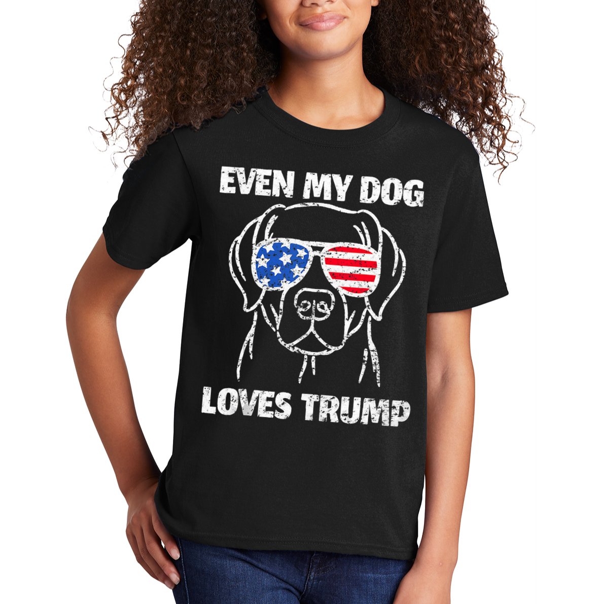 Labrador Dog Flag Sunglasses Even My Dog Loves Trump 2024 Kids T-Shirt