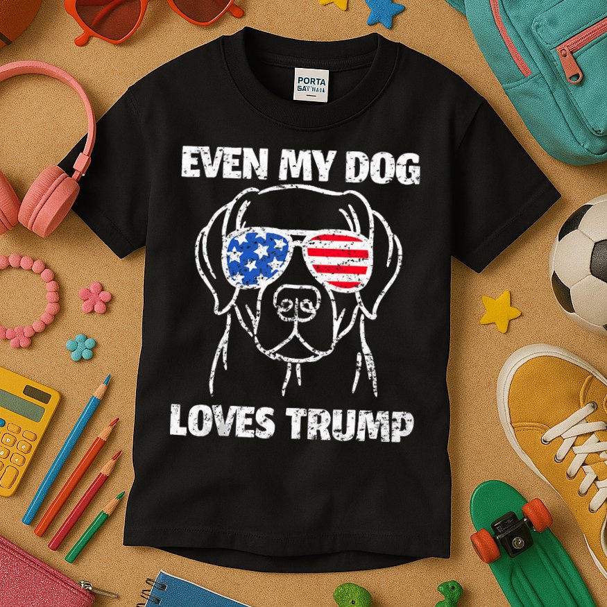 Labrador Dog Flag Sunglasses Even My Dog Loves Trump 2024 Kids T-Shirt