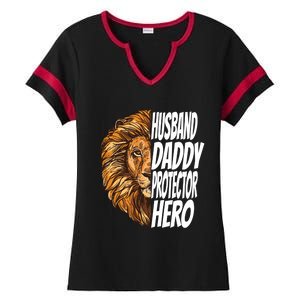 Lion Dad Funny Husband Daddy Protector Hero Gift Ladies Halftime Notch Neck Tee