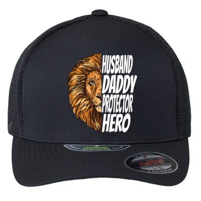 Lion Dad Funny Husband Daddy Protector Hero Gift Flexfit Unipanel Trucker Cap