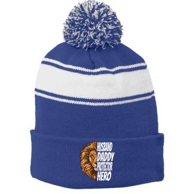 Lion Dad Funny Husband Daddy Protector Hero Gift Stripe Pom Pom Beanie