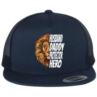 Lion Dad Funny Husband Daddy Protector Hero Gift Flat Bill Trucker Hat