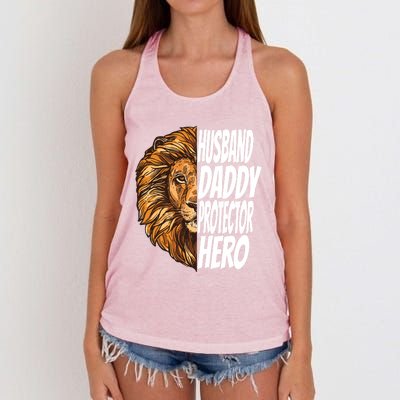 Lion Dad Funny Husband Daddy Protector Hero Gift Women's Knotted Racerback Tank