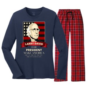 Larry David For President Women's Long Sleeve Flannel Pajama Set 