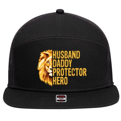 Lion Dad Funny Husband Daddy Protector Hero Fathers Day Funny Gift 7 Panel Mesh Trucker Snapback Hat