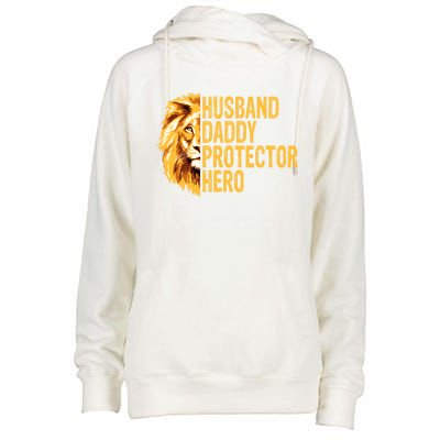 Lion Dad Funny Husband Daddy Protector Hero Fathers Day Funny Gift Womens Funnel Neck Pullover Hood