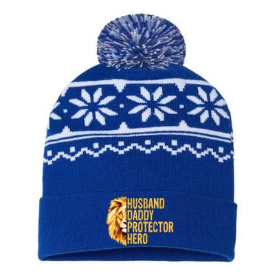 Lion Dad Funny Husband Daddy Protector Hero Fathers Day Funny Gift USA-Made Snowflake Beanie