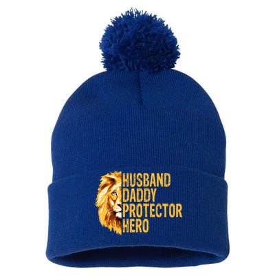 Lion Dad Funny Husband Daddy Protector Hero Fathers Day Funny Gift Pom Pom 12in Knit Beanie