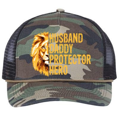 Lion Dad Funny Husband Daddy Protector Hero Fathers Day Funny Gift Retro Rope Trucker Hat Cap