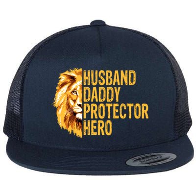 Lion Dad Funny Husband Daddy Protector Hero Fathers Day Funny Gift Flat Bill Trucker Hat