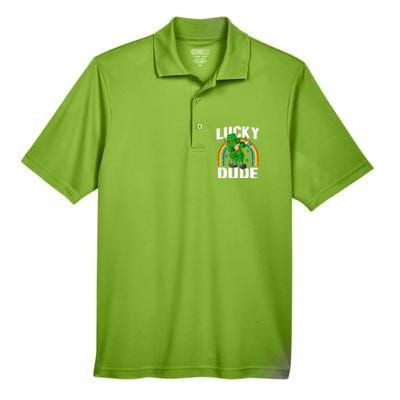 Lucky Dude Funny St Patricks Day Dabbing Leprechaun Cool Gift Men's Origin Performance Pique Polo