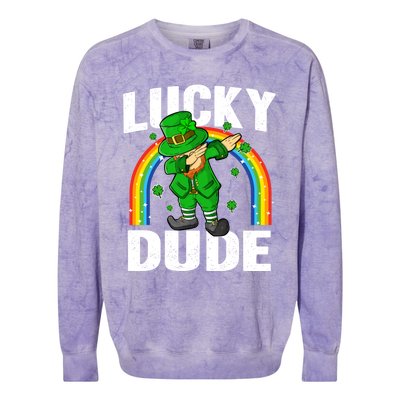 Lucky Dude Funny St Patricks Day Dabbing Leprechaun Cool Gift Colorblast Crewneck Sweatshirt