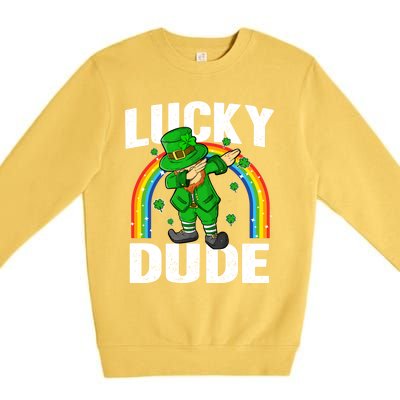 Lucky Dude Funny St Patricks Day Dabbing Leprechaun Cool Gift Premium Crewneck Sweatshirt