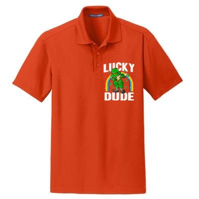 Lucky Dude Funny St Patricks Day Dabbing Leprechaun Cool Gift Dry Zone Grid Polo