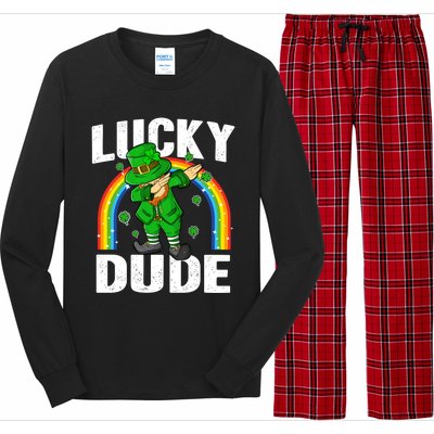 Lucky Dude Funny St Patricks Day Dabbing Leprechaun Cool Gift Long Sleeve Pajama Set