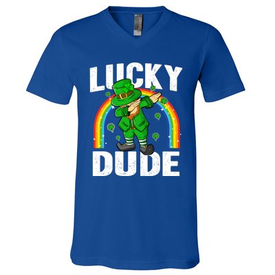 Lucky Dude Funny St Patricks Day Dabbing Leprechaun Cool Gift V-Neck T-Shirt