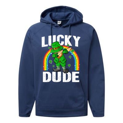 Lucky Dude Funny St Patricks Day Dabbing Leprechaun Cool Gift Performance Fleece Hoodie