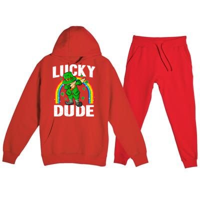 Lucky Dude Funny St Patricks Day Dabbing Leprechaun Cool Gift Premium Hooded Sweatsuit Set