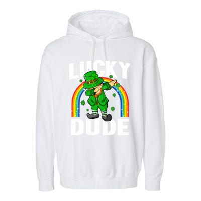 Lucky Dude Funny St Patricks Day Dabbing Leprechaun Cool Gift Garment-Dyed Fleece Hoodie