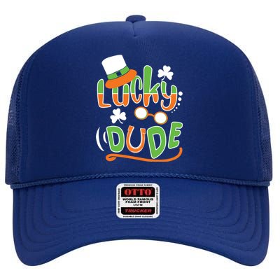 Lucky Dude Funny St Patrick' Day Cool Gift High Crown Mesh Back Trucker Hat