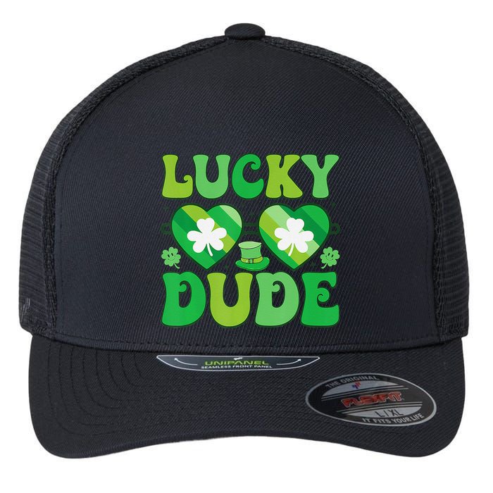 Lucky Dude Groovy St Patricks Day Sunglasses Clover Irish Flexfit Unipanel Trucker Cap