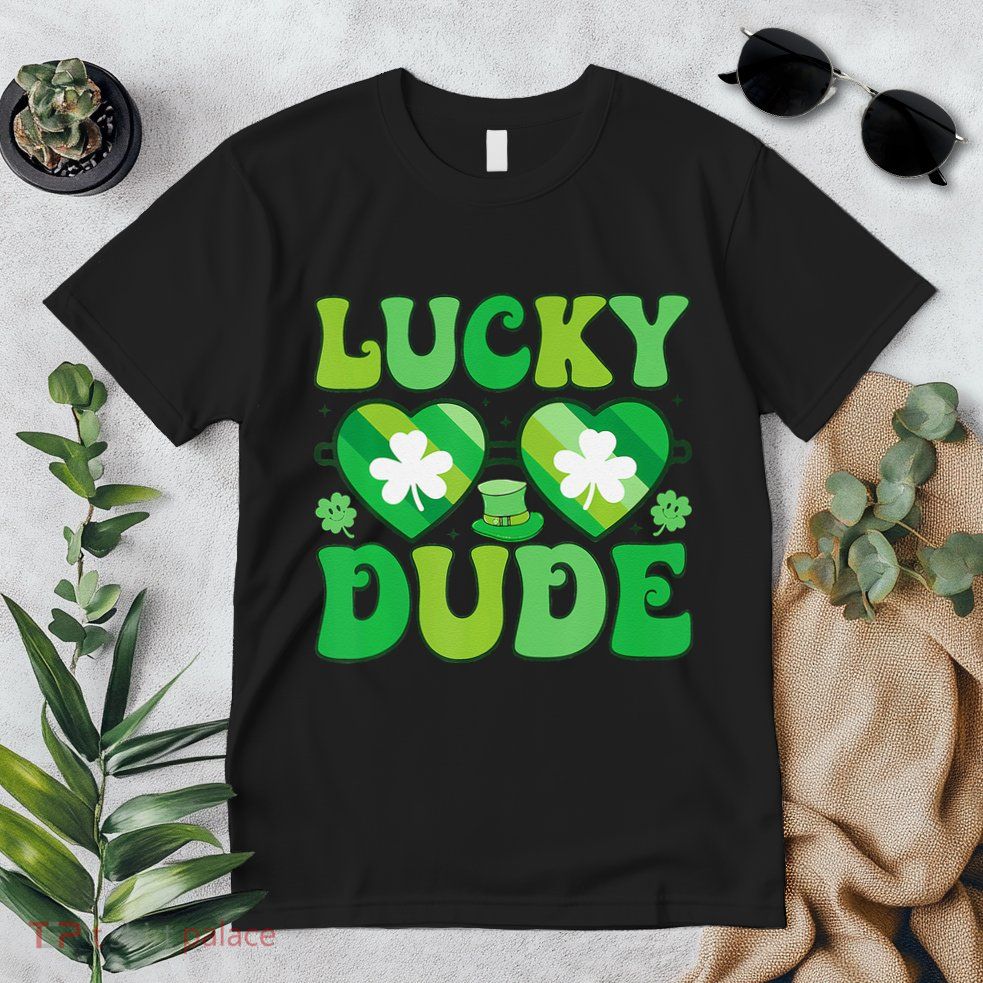 Lucky Dude Groovy St Patricks Day Sunglasses Clover Irish Premium T-Shirt