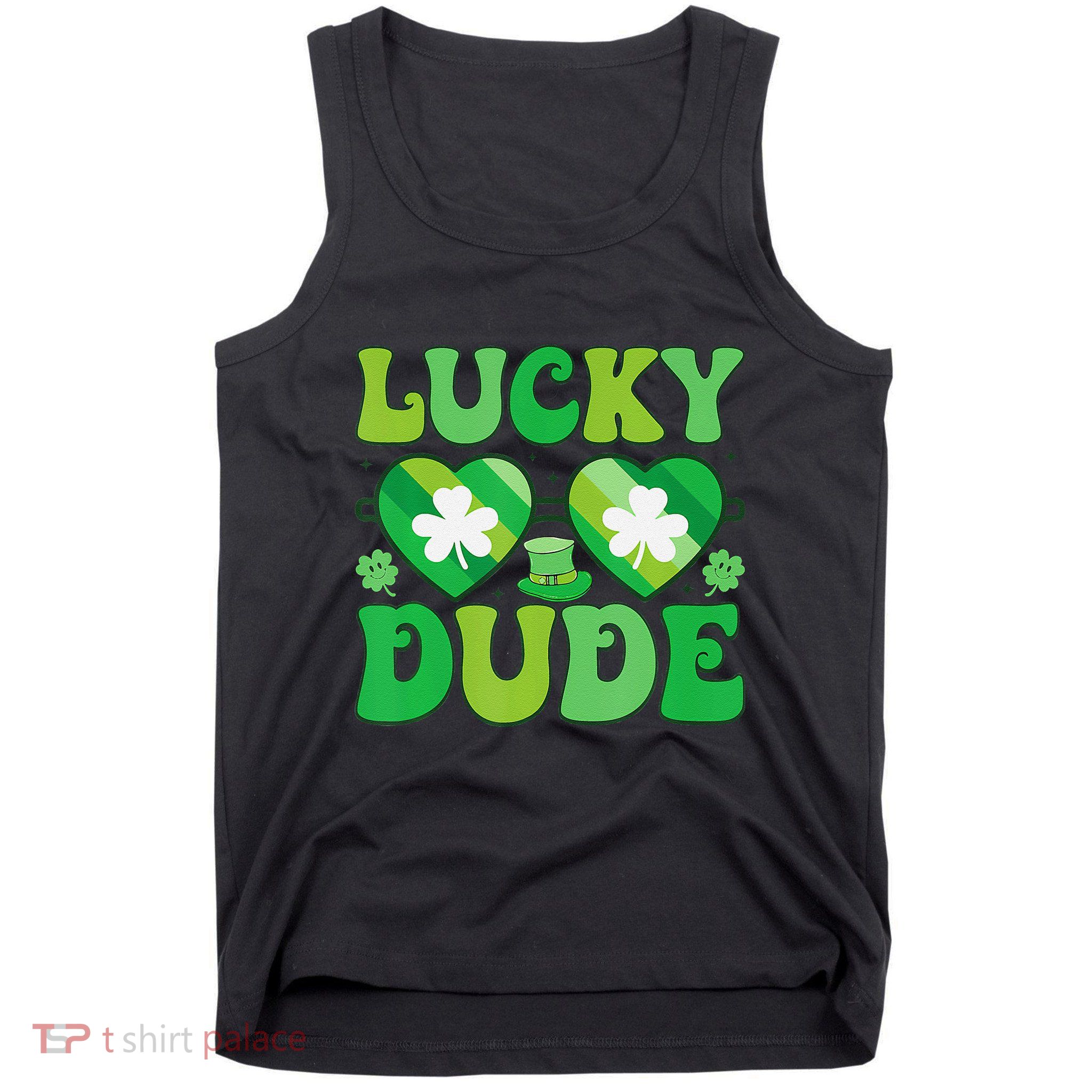 Lucky Dude Groovy St Patricks Day Sunglasses Clover Irish Tank Top