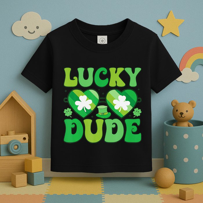 Lucky Dude Groovy St Patricks Day Sunglasses Clover Irish Toddler T-Shirt