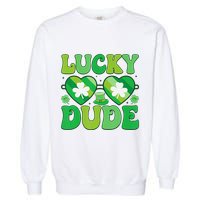 Lucky Dude Groovy St Patricks Day Sunglasses Clover Irish Garment-Dyed Sweatshirt