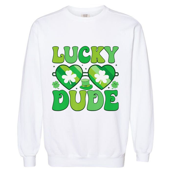 Lucky Dude Groovy St Patricks Day Sunglasses Clover Irish Garment-Dyed Sweatshirt