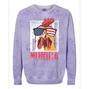 Labor Day Gift Merica Sunglasses Cock Funny Rooster Murica Colorblast Crewneck Sweatshirt