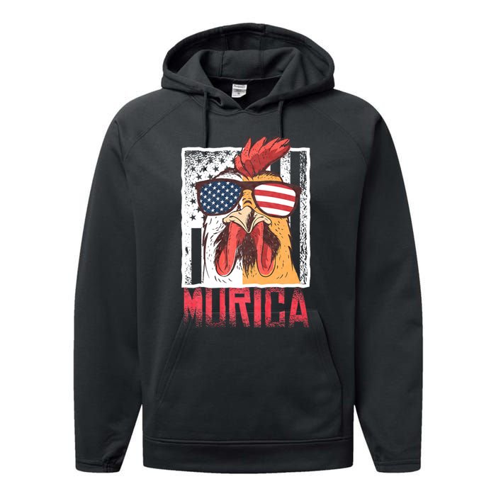 Labor Day Gift Merica Sunglasses Cock Funny Rooster Murica Performance Fleece Hoodie