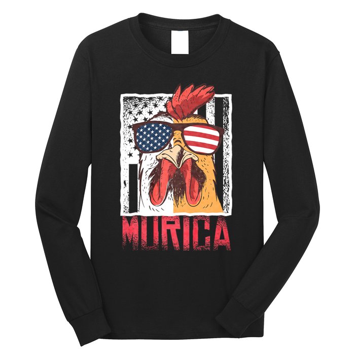 Labor Day Gift Merica Sunglasses Cock Funny Rooster Murica Long Sleeve Shirt