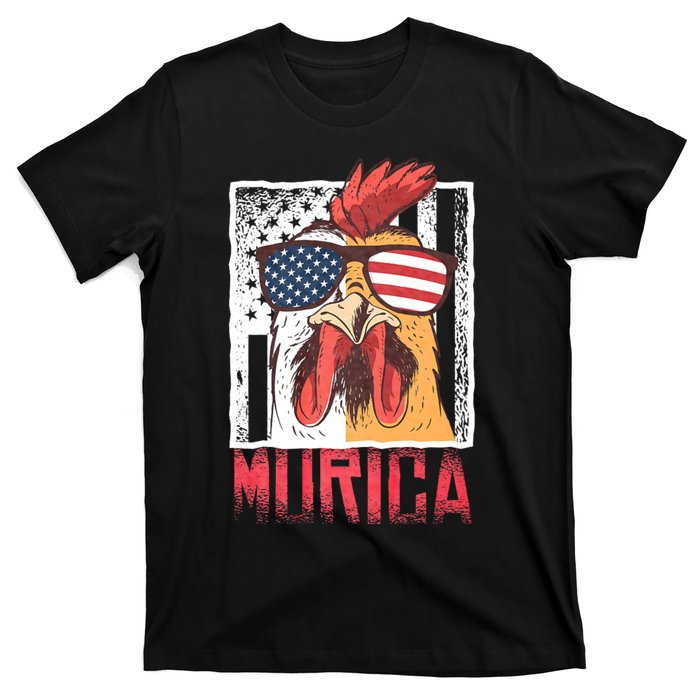 Labor Day Gift Merica Sunglasses Cock Funny Rooster Murica T-Shirt