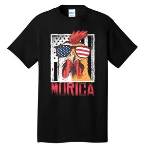 Labor Day Gift Merica Sunglasses Cock Funny Rooster Murica Tall T-Shirt