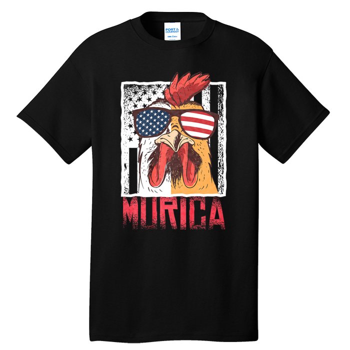 Labor Day Gift Merica Sunglasses Cock Funny Rooster Murica Tall T-Shirt