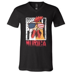 Labor Day Gift Merica Sunglasses Cock Funny Rooster Murica V-Neck T-Shirt