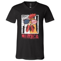 Labor Day Gift Merica Sunglasses Cock Funny Rooster Murica V-Neck T-Shirt