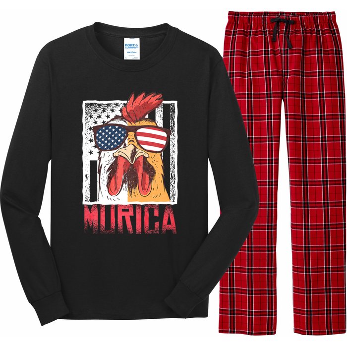 Labor Day Gift Merica Sunglasses Cock Funny Rooster Murica Long Sleeve Pajama Set